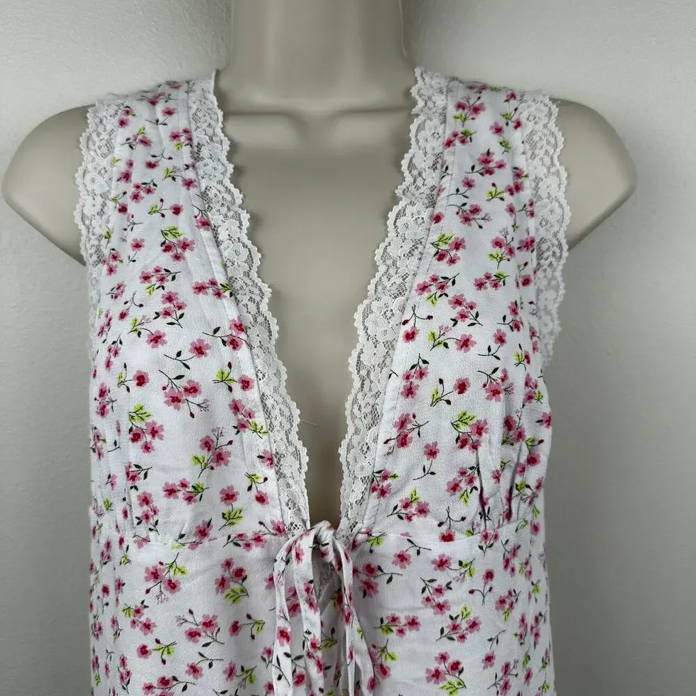 NEW Sky to Moon Dress Baby Doll Floral Lace White Pink M Fairy Prairie Cottage